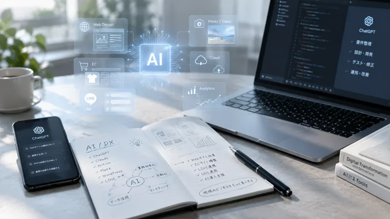 AIとWeb・EC・LINE・写真・データ分析を組み合わせた支援のイメージ