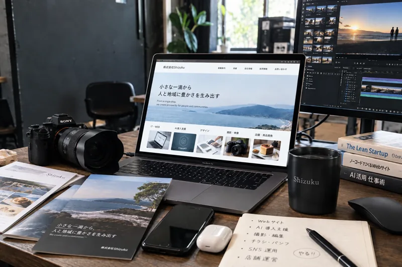 Web制作・写真・映像編集の道具をそろえた制作デスク